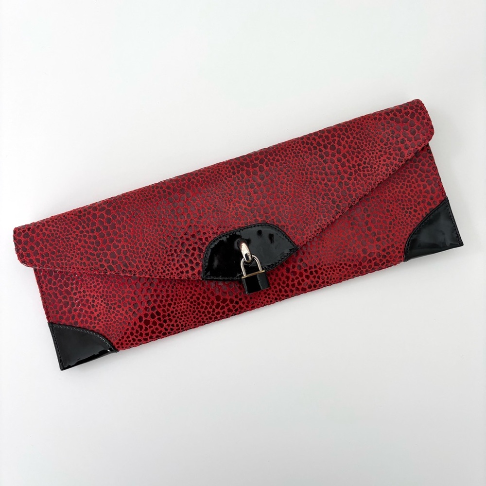 Miss Mak Rectangular Envelope Clutch/Wristlet NWT Dark Red Black Patent Leather